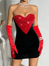 ICON Glitter Heart Applique Fringe Strapless Bodycon Dress